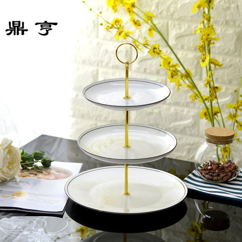 鼎亨骨瓷三层水果盘 创意欧式下午茶点心架子 糕点蛋糕托盘宴会甜