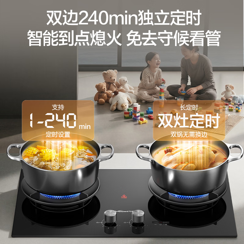 万和[蓝莲花B9DS]5.2kW天然气猛火70%热效率双边定时嵌入式家用煤气双炉具双灶台灶具燃气灶全新一代猛火灶天然气高清大图