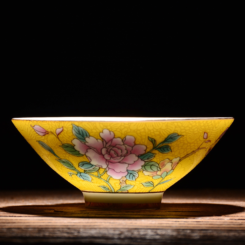 珐琅彩茶具茶杯陶瓷茶碗粉彩万花扒花品茗杯主人单杯手绘功夫茶杯