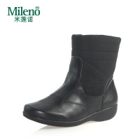 Mileno/米莲诺拼接牛皮平底女中靴舒适妈妈鞋保暖雪地靴M154521