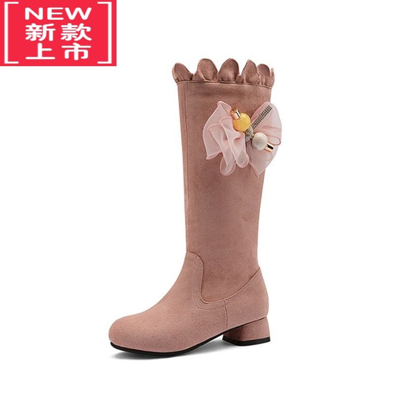 可莉允女童靴子秋冬季加绒公主长靴洋气小女孩高跟鞋保暖中大童高筒棉靴图片