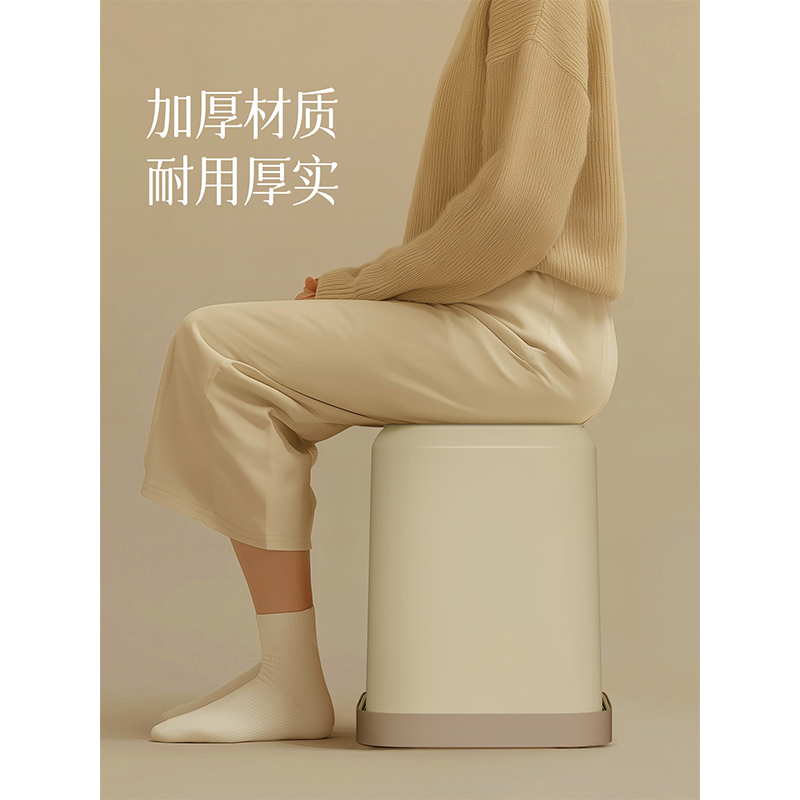 HQ 垃圾桶家用大号大容量客厅卧室厨房厕所卫生间办公室无盖压圈纸篓 特大号14L [奶咖撞色] 5个高清大图