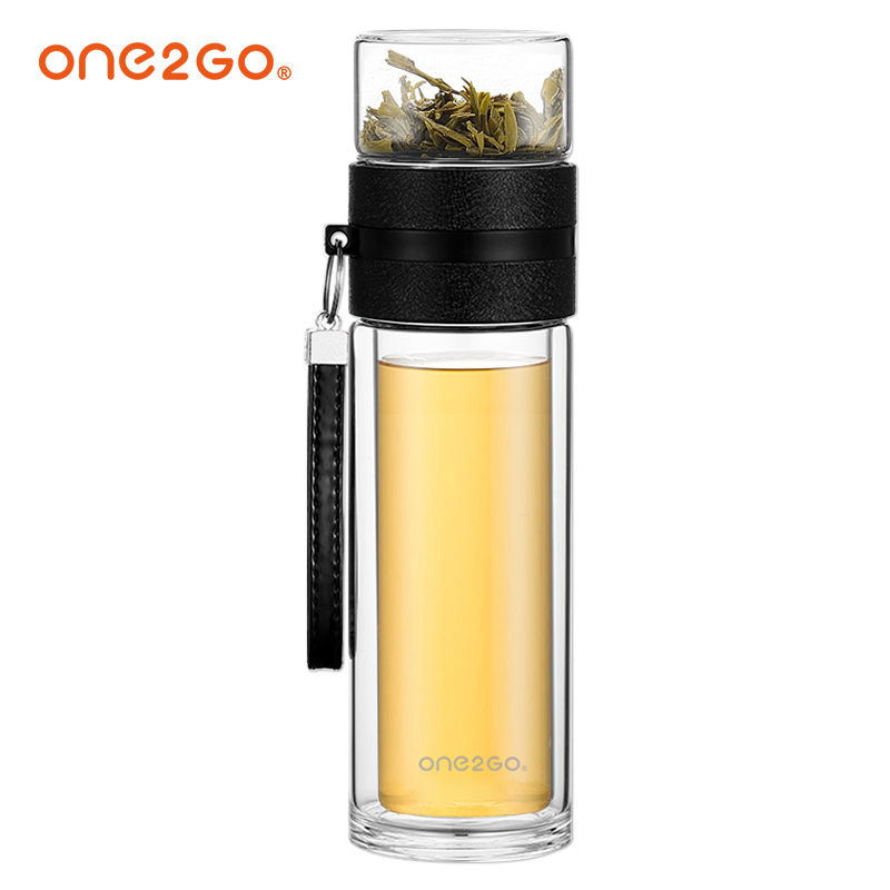 ONE2GO 双层玻璃杯茶水分离泡茶杯男创意便携水杯过滤随水杯 340ml