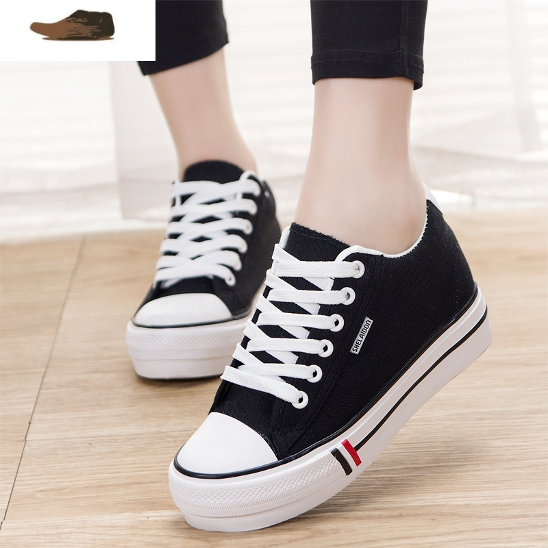 ideamini低帮小白鞋女2019秋款增高内增高百搭帆布鞋2020年新款夏天