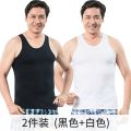 南极人男士背心男夏季纯棉透气中老年码汗衫宽松全棉老头衫 2XL 【纯棉两件装】黑-白
