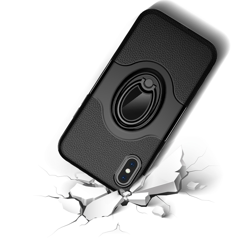 HIGE/iPhoneX手机壳指环扣支架吸盘皮纹手机壳保护套 适用于苹果x手机壳 金色