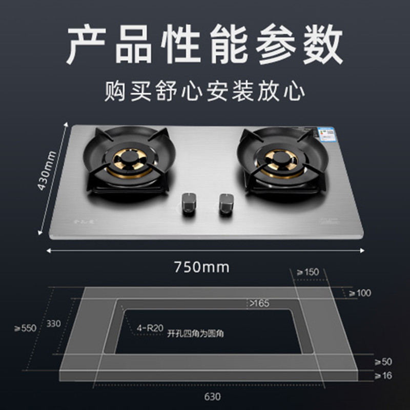 金龙燃气灶JZT-JL-650B不锈钢面板全铜火盖经久耐用聚能炉架高清大图
