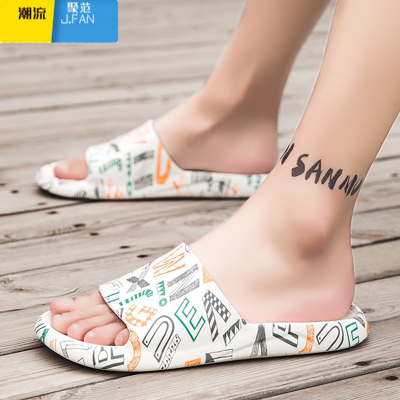 聚范一字拖男2024新款夏季外穿防滑网红个性拖鞋男款海边沙滩凉拖大码高清大图