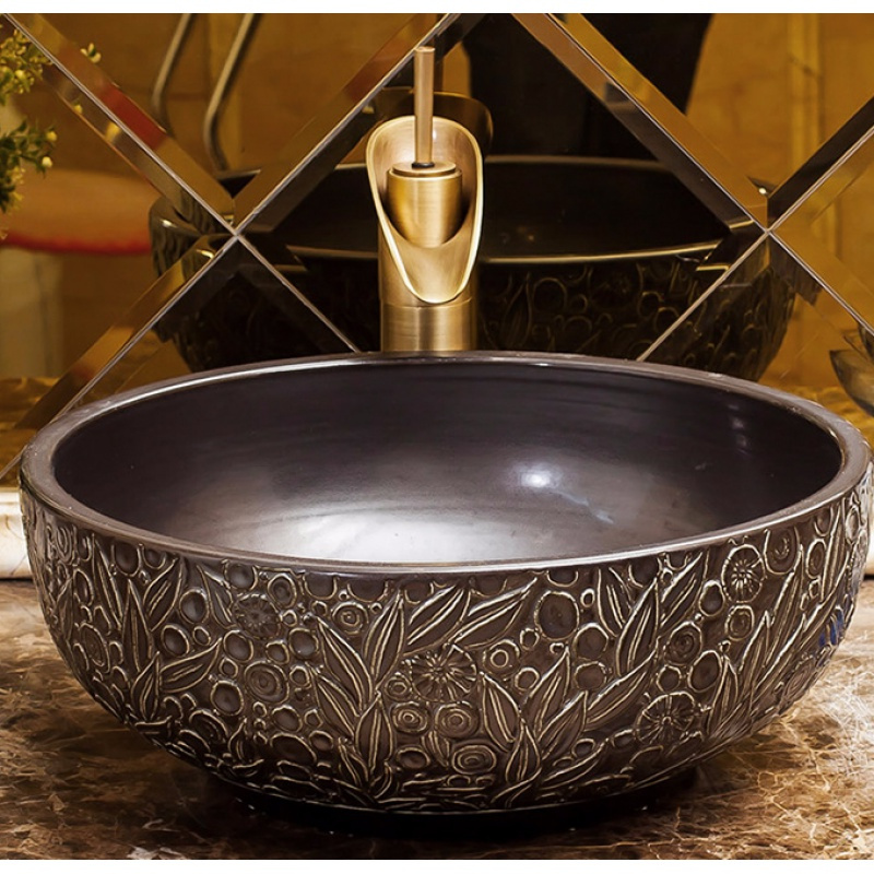 台上盆复古洗手盆艺术盆卫生间欧式洗脸盆家用陶瓷台盆圆形面盆