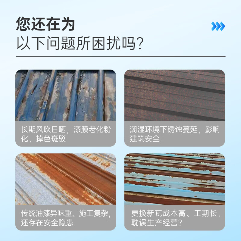千居美 水性彩钢瓦漆 彩钢瓦翻新专用漆免除锈铁皮漆 户外金属防腐防锈油漆 海蓝色 5kg高清大图