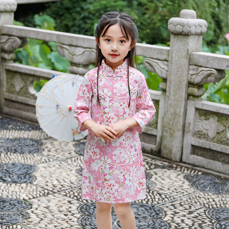 七色王国女童旗袍儿童旗袍春秋小女孩旗袍裙中国风连衣裙改良女宝宝祺