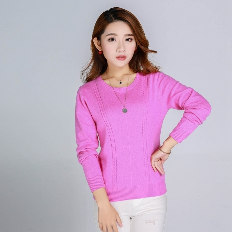 秋冬季新款扭花显瘦羊绒衫女套头圆领毛衣短款针织衫羊绒衫时尚打视频