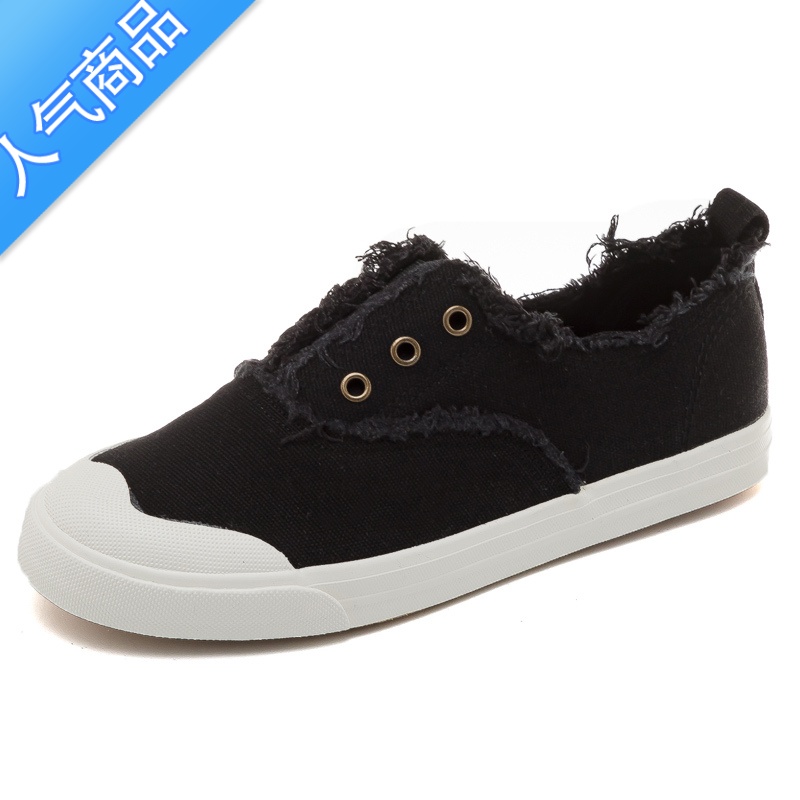 SUNTEK2022春夏女新款透气一脚蹬懒人鞋女帆布鞋百搭韩版平底轻便布鞋子高清大图