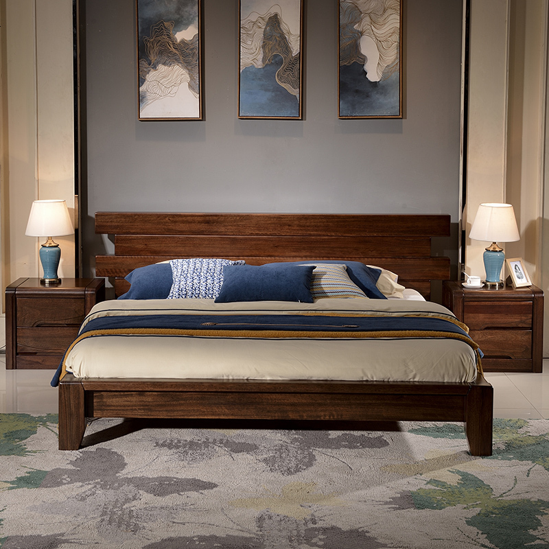 新中式床黑胡桃木床全实木双人床18米15现代主卧室家具