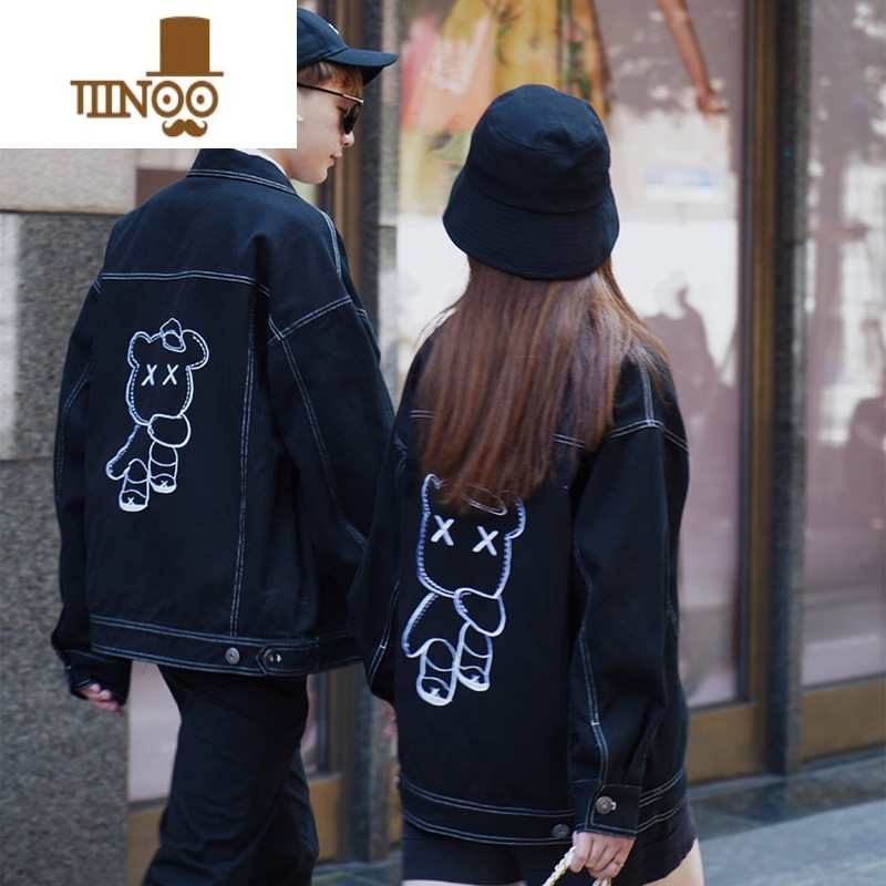 YANXU2023新款情侣装牛仔夹克ins超火的短外套原宿嘻哈风班服潮高清大图
