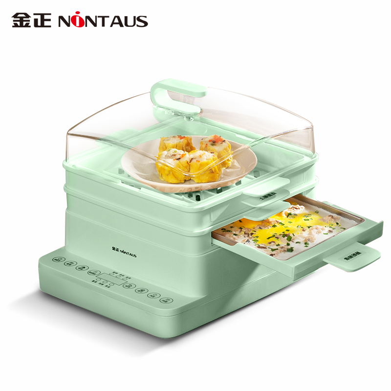 金正(NiNTAUS)家用小型肠粉机 三层蒸煮两用 电蒸锅 绿色 多功能广东肠粉蒸机蒸盘 迷你早餐机 JZCF-08