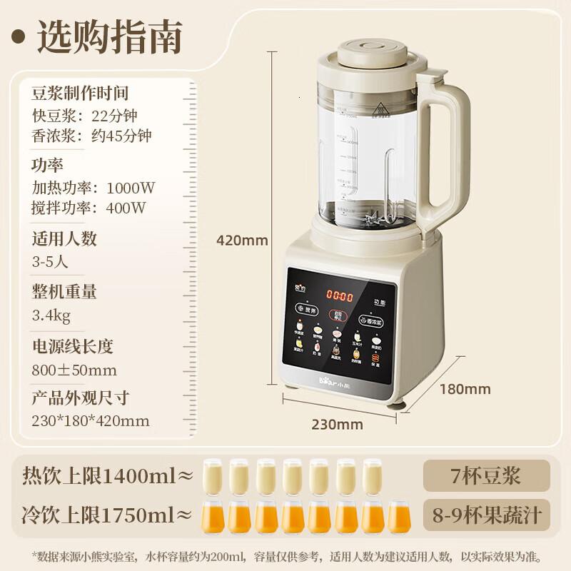 小熊(Bear)破壁机家用多功能降噪预约全自动免过滤豆浆机榨汁机料理机1.75升大容量3-5人G12H1高清大图