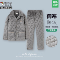 啄木鸟2024冬法兰绒三层加厚夹棉睡衣男加绒爸爸居家服中老年套4