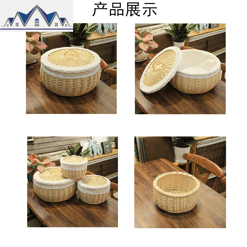 馒头筐保温带盖柳编收纳筐面包篮家用厨房水果鸡蛋篮藤编圆形馍筐 三维工匠收纳篮高清大图