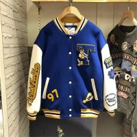 ins外套女春秋宽松2021年新款潮牌撞色秋季短款夹克vintage棒球服 宝蓝色 M
