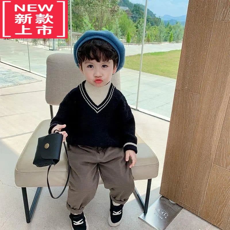 可莉允宝宝毛衣男童针织衫秋冬小童冬季加绒加厚2022新款假两件儿童上衣图片
