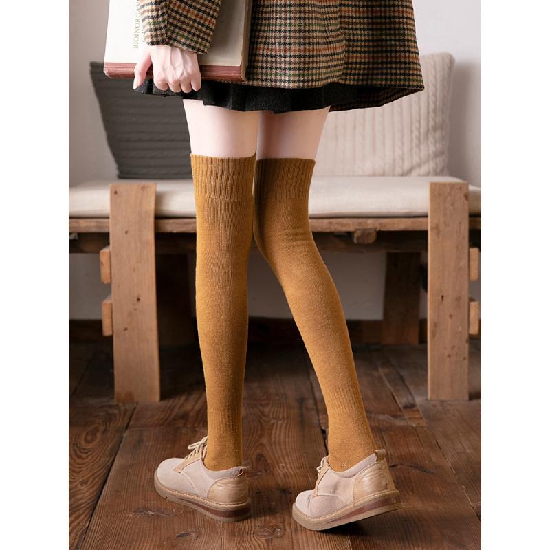 长筒袜女生日系黑色过膝袜高筒袜ins潮秋冬季加绒加厚保暖厚冬天