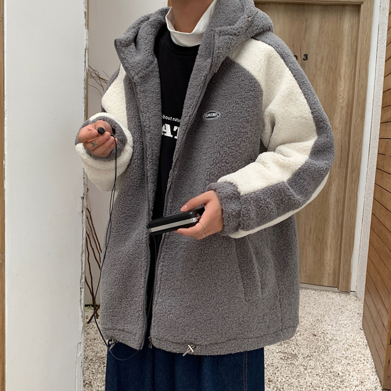 YUANSU学生撞色连帽棉服男冬季加绒加厚保暖摇粒绒棉衣胖子大码保暖外套棉衣