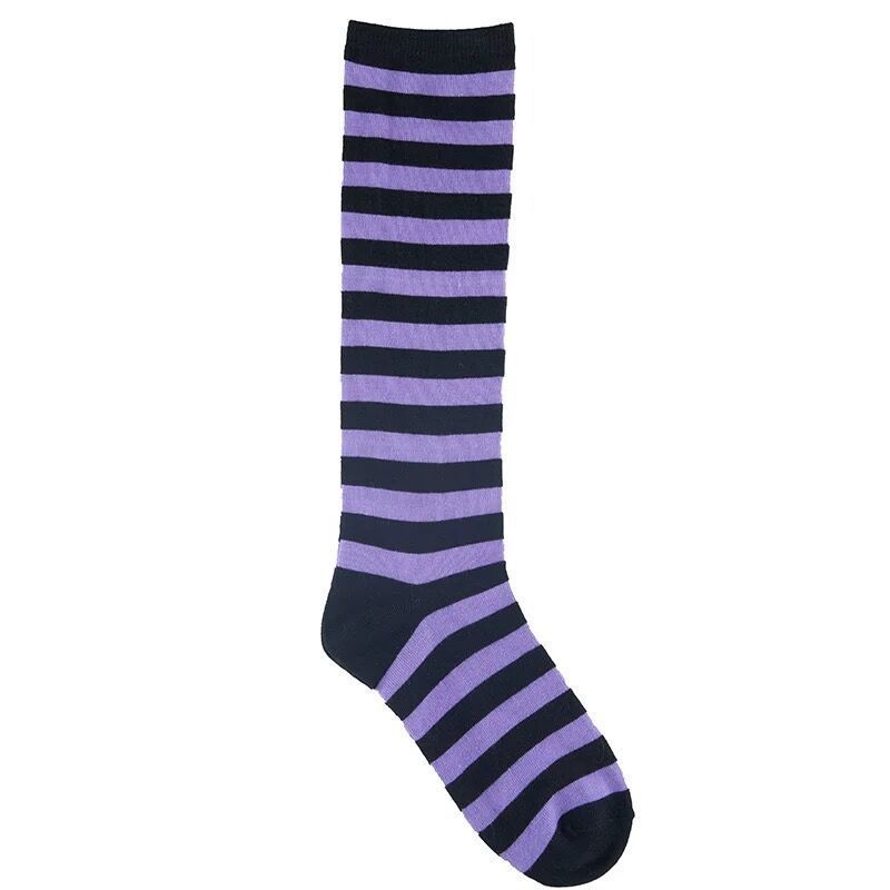春夏季条纹中筒袜学生袜斑马紫及膝女小腿jk日系软妹cosplay袜子紫黑