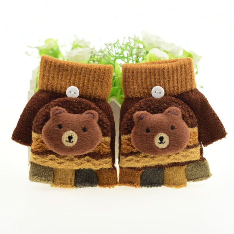 儿童手套冬保暖半指翻盖两用可爱幼儿男孩女孩五指针织小学生