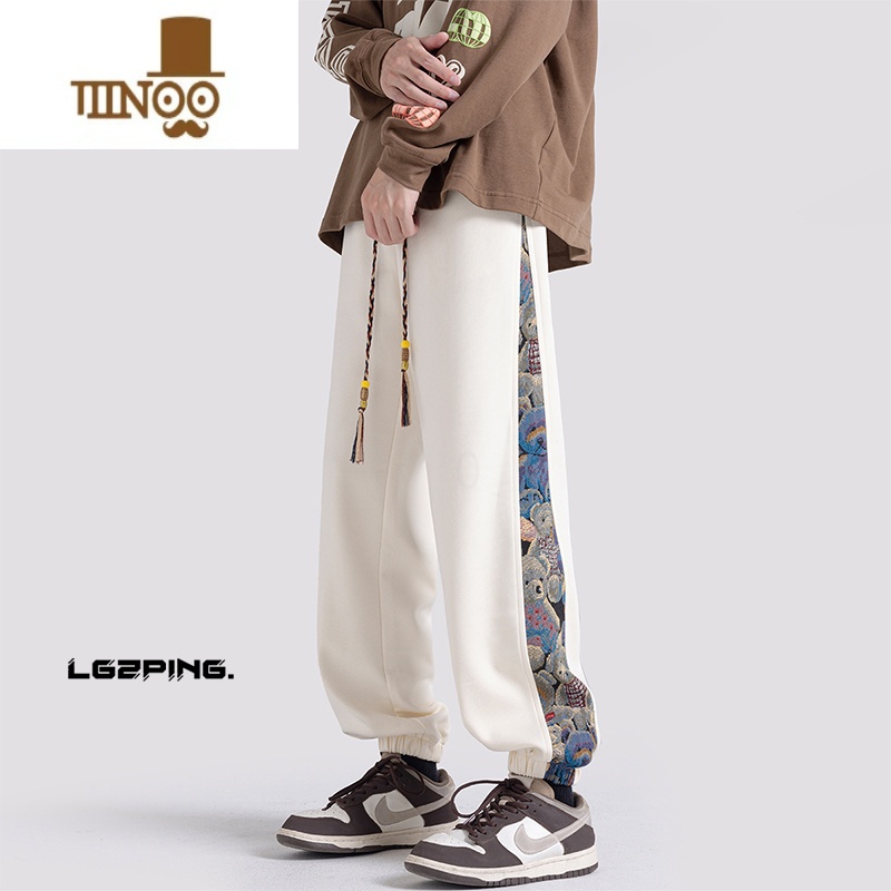 YANXU国潮美式束脚卫裤男款宽松休闲运动裤子男款潮牌百搭大码男大高清大图