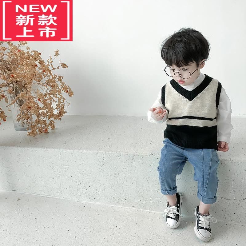 可莉允儿童针织衫背心2022春秋装新款男童马甲韩版中小童宝宝条纹毛衣潮图片