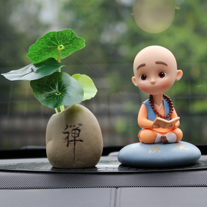 创意个性车内饰用品大全可爱车载装饰 荷叶禅罐 睁眼-淡定 椭圆垫  送