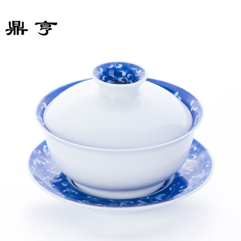 鼎亨景德镇盖碗手工三才碗 手绘秀外慧中青花盖碗 功夫茶具釉下彩
