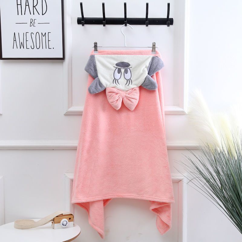 儿童浴巾全身可裹加厚婴幼儿斗篷速干吸水小孩洗澡专用浴袍 粉色#米老鼠【加厚吸水速干】 70*140cm【0-4岁可穿】