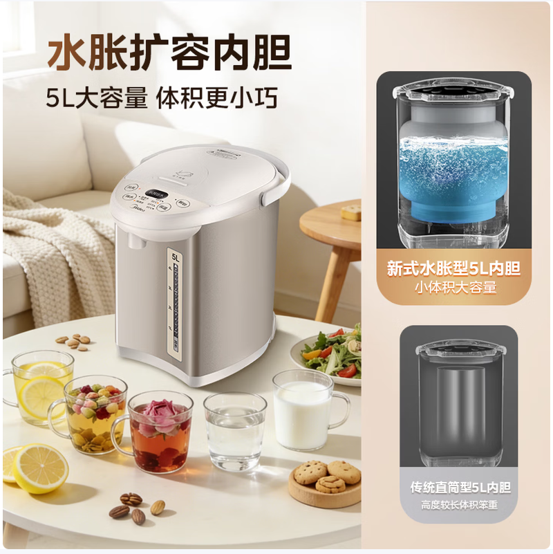 美的全自动断电电热水壶5升大容量底盘加热快速烧水安全省心高清大图