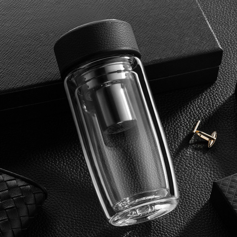 万象双层玻璃杯男女士带过滤网泡茶杯商务透明玻璃杯水杯