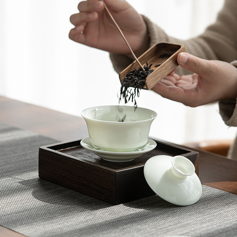 苏氏陶瓷(SUSHI CERAMICS)翡翠玉羊脂玉功夫茶具侧把壶8杯青瓷泡茶壶茶杯大套礼盒高清大图