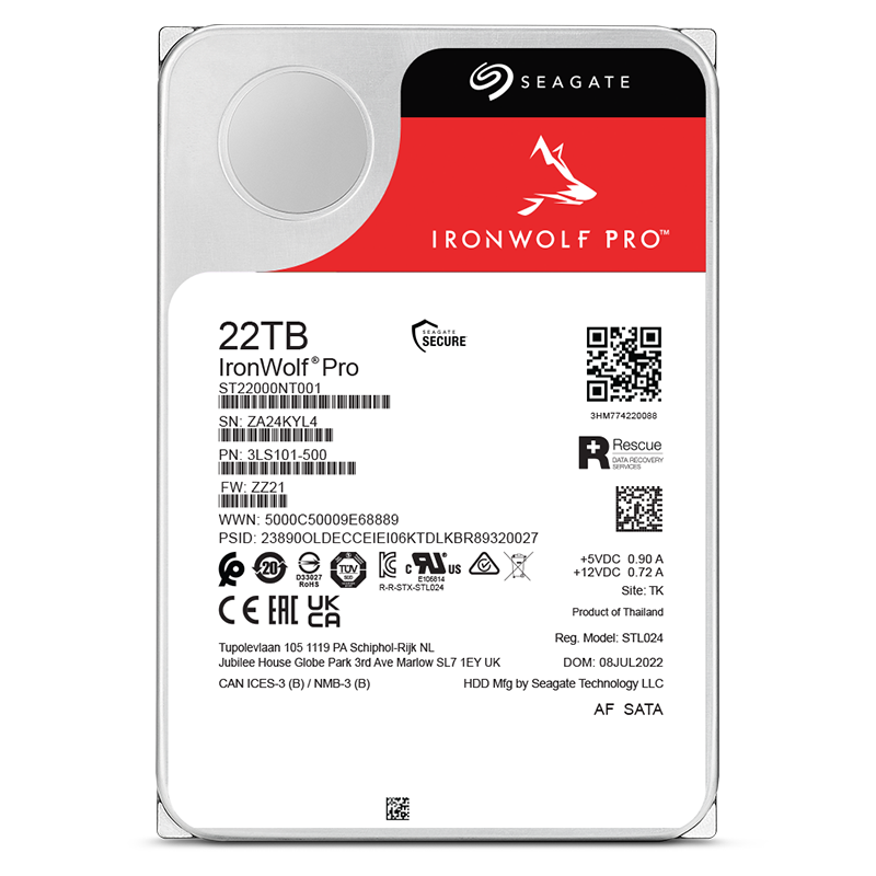 希捷(Seagate) 酷狼PRO 22TB 7200转 256MB缓存 SATA接口 3.5英寸 CMR垂直技术 网络存储 NAS硬盘 机械硬盘 ST22000NT001