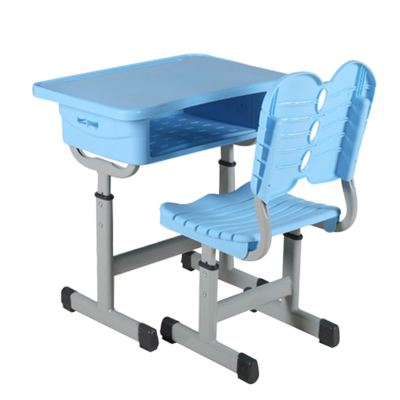 铭威盾中小学生培训补习班学习桌学校写字桌套管升降塑钢课桌椅 套管靠背天蓝