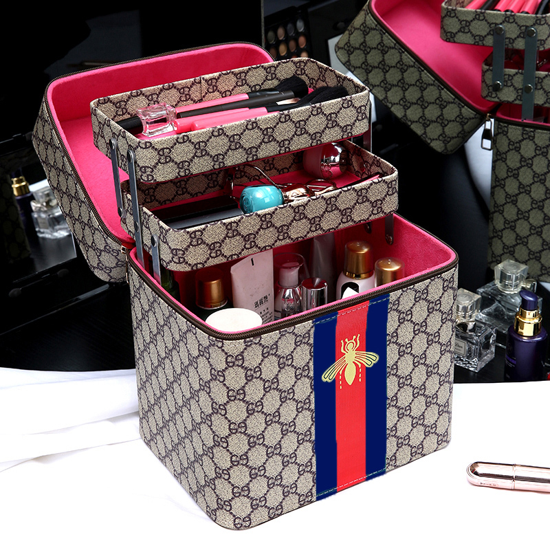 化妆包大容量简约便携双层女大号化妆品收纳包收纳盒手提化妆箱视频