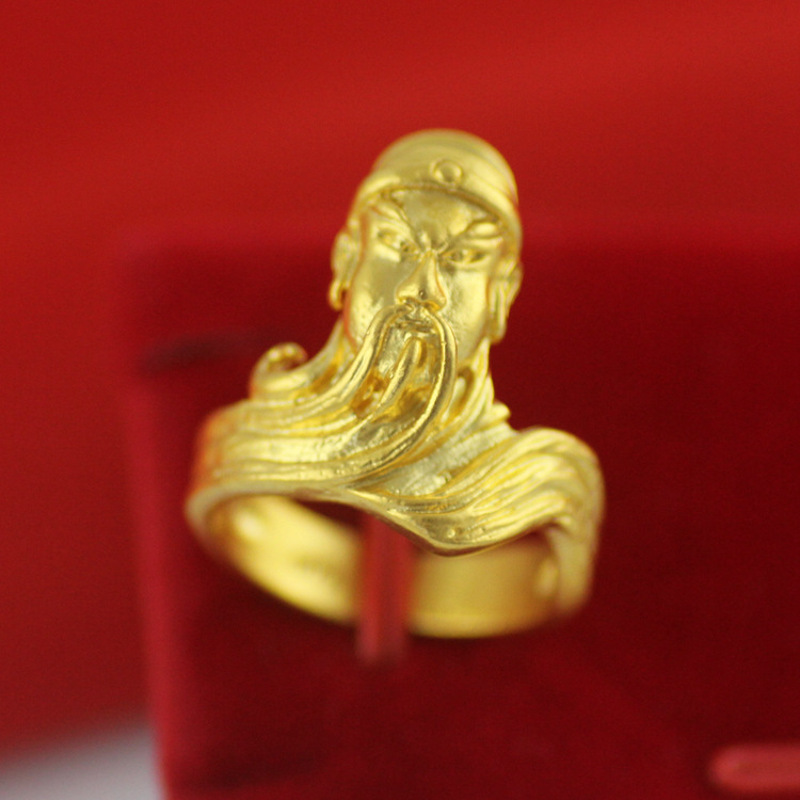 黄铜镀真金越南沙金关公戒指仿黄金加厚金男款开口戒指pthsmy9995送女