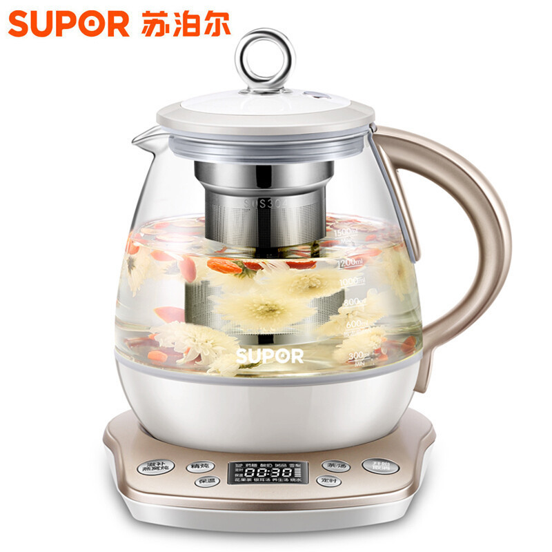 苏泊尔(SUPOR)多功能养生壶 SW-15S35A 智能家用 1.5L 高硼硅玻璃 隔水炖花茶 按键式控制面 药膳燕窝