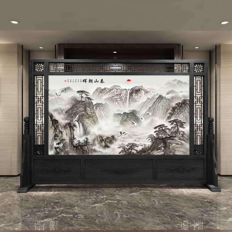 中式实木屏风 进大厅隔断 公司单位屏风酒店实木大座屏 特卖B款 整装高清大图
