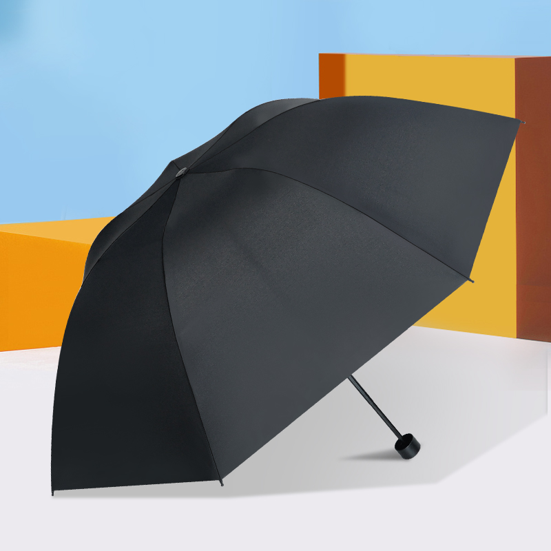 红叶三折七骨黑胶伞 防风折叠晴雨伞男女黑胶防晒太阳伞遮阳伞 七骨加固雨伞 颜色随机-DF2624