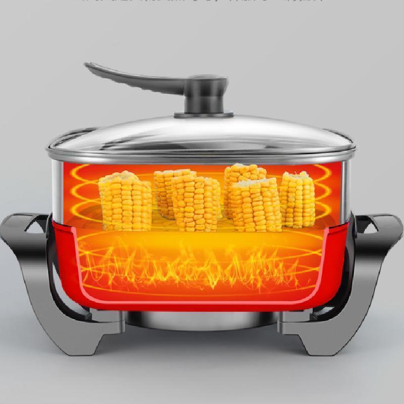 美的(Midea)多功能锅家用宿舍5L电煮锅家用电锅蒸煮饭烧烤锅 红色