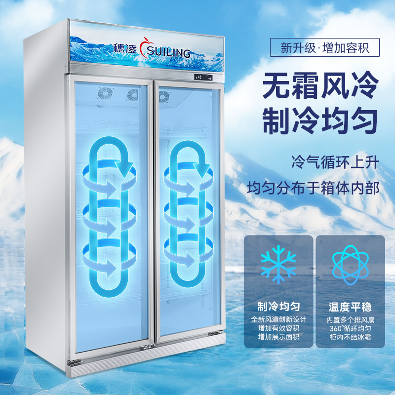 穗凌(SUILING) LG4-1100LW商用展示冰柜水果保鲜双门玻璃门陈列柜立式饮料风冷冷柜