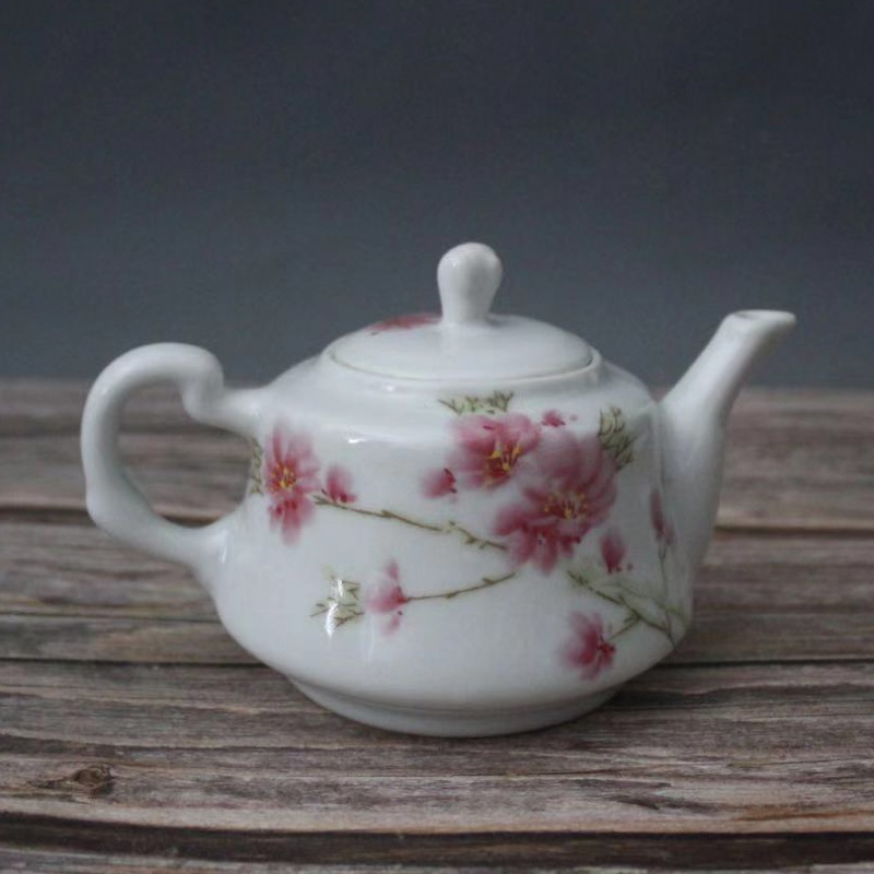 美帮汇怀仁堂1962年粉彩桃花茶壶景德镇仿古陶瓷茶具摆件收藏高清大图