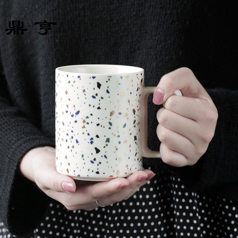 鼎亨创意石英石纹理陶瓷杯带盖马克杯茶杯子咖啡杯水杯 礼盒套装