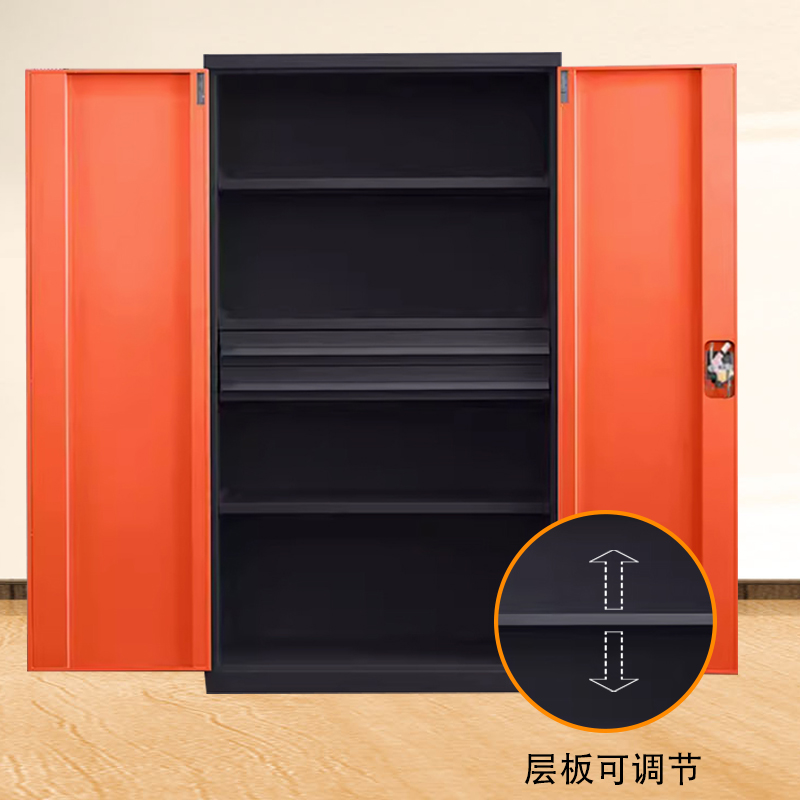 湘渭重型工具柜加厚物件工具储物柜工厂铁皮柜汽修厂零件收纳柜橘色四层二抽高清大图