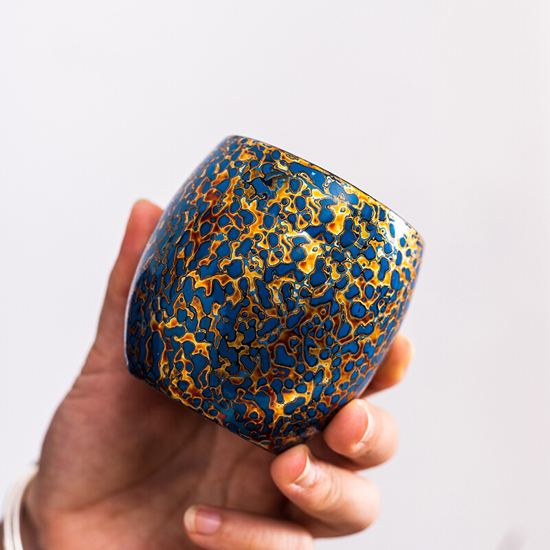 铭陶满堂德化白瓷品茗杯犀皮漆主人杯子大漆手工陶瓷高端茶杯